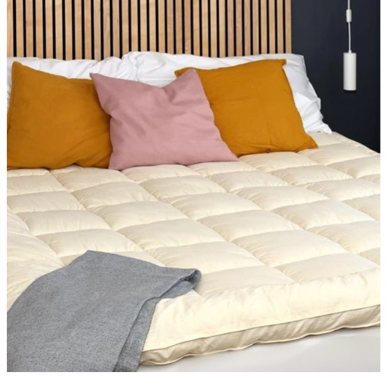 100% merino wool mattress topper for back pain relief, natural handmade, 2 inch thick merino wool pad, cooling, breathable, with 2 straps brand: purevana