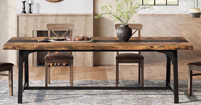 Dining Table For 4-6 People, 62-Inch Rectangular Kitchen Table With Solid Wood Legs