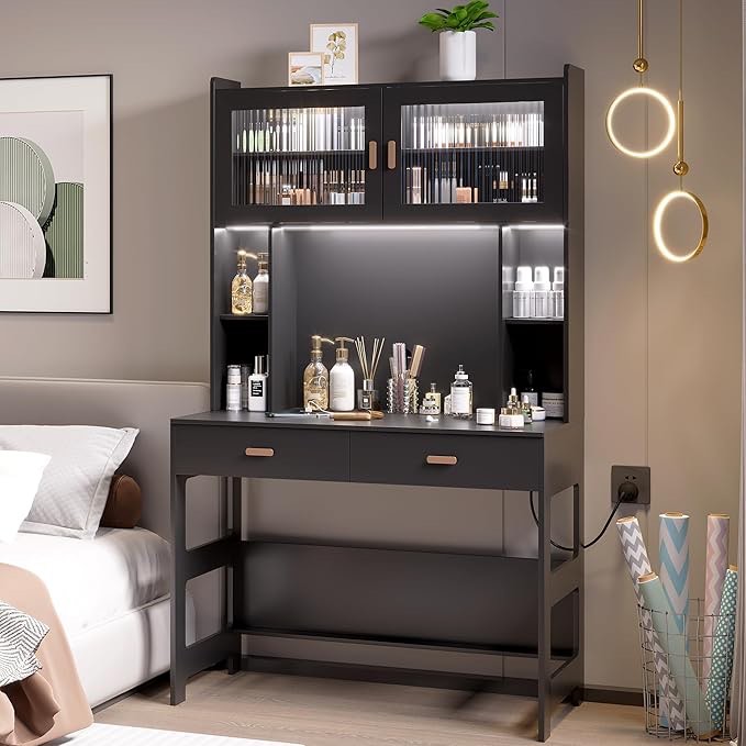 Computer Desk with Hutch and LED Lighting