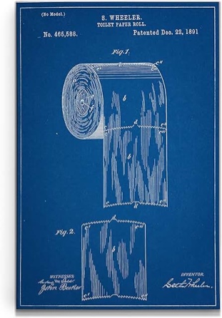 Toilet Paper Navy Blue Patent Blueprint Graphic Art on Wrapped Canvas