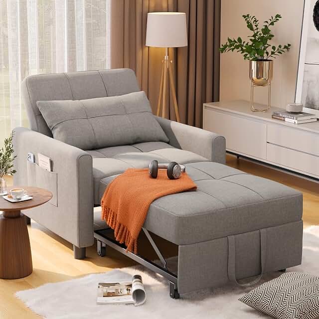 Ellawese Pull Out Sleeper Chair Upholstered Chair Accent Chair For Living Room