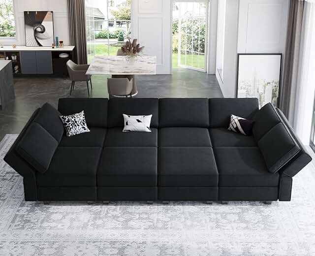Ayati Genuine Leather Modular Sofa-NAVY-A