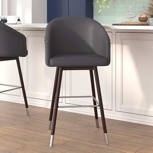 Commercial Grade Mid-Back Modern Barstool with Beechwood Legs and Curved Back