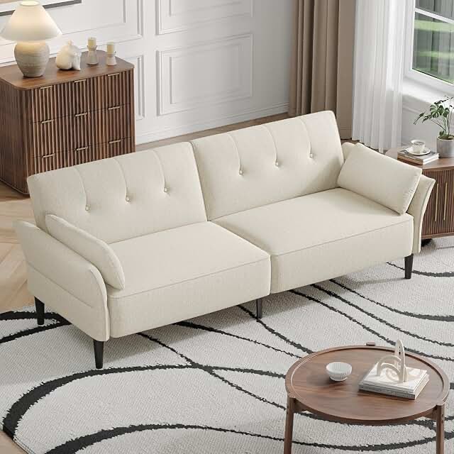 Modern Linen Sofa Bed Convertible Loveseat, Sleeper Sofa Couch With Adjustable Backres