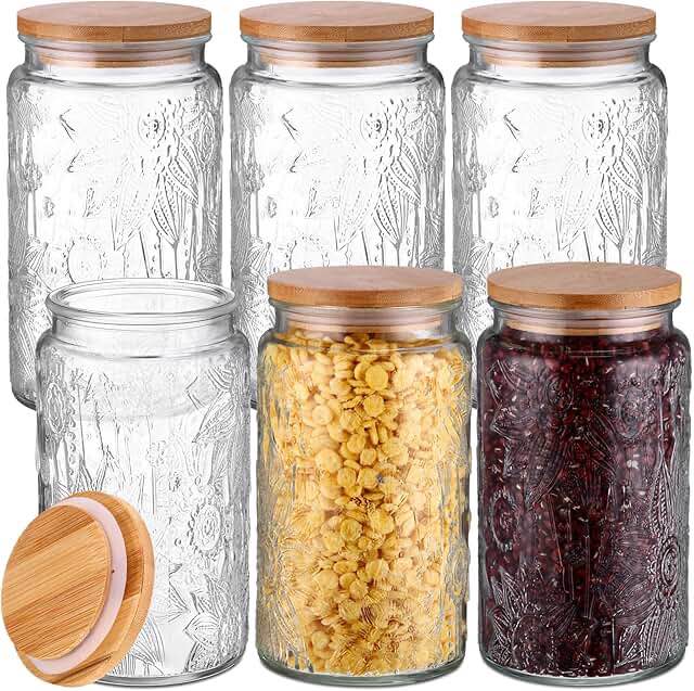 Vintage Storage Jars Mason Craft & More European Belly Glass Canisters W/ Acacia Wood Lids - Set Of 4