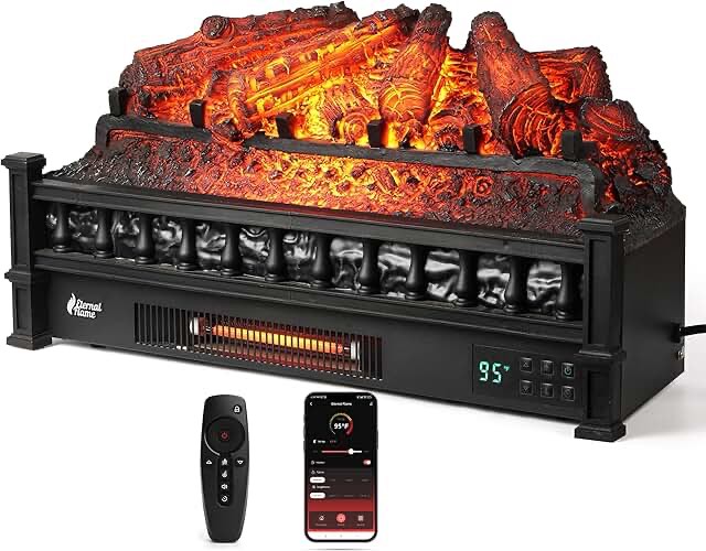 Lenneth 25'' W Electric Fireplace Log with Adjustable Color Flames & Fire Cracking Sound