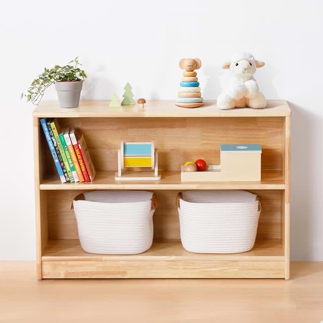 Rubber Wood 2-tier Montessori Shelf And Toy Storage, 23.6" L