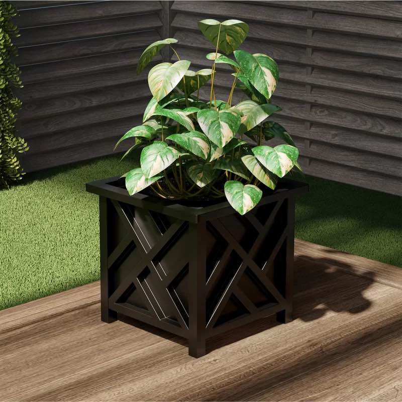 Calista 14.75in Lattice Planter Box - Decorative Outdoor Flower or Plant Pot - Garden Décor