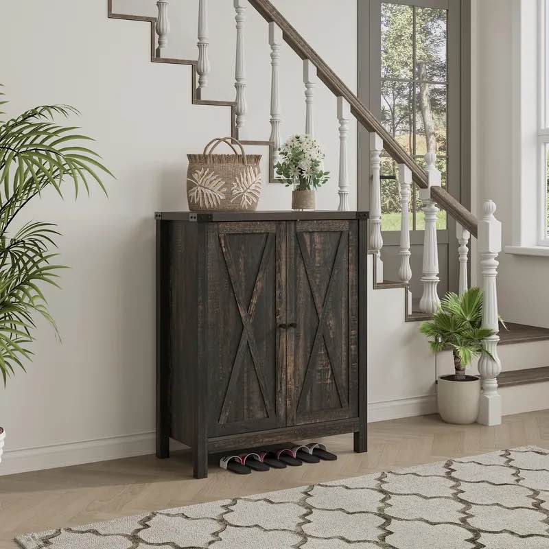 Farmhouse 5-Tier Shoe Storage Cabinet with Doors Dark Rustic Oak