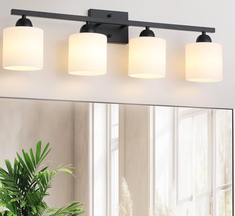 Modern Dimmable Vanity Light with Milk Glass Shades