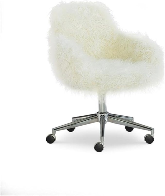 Linon Fiona Chrome/white Faux Fur Office Chair, Brand In Box