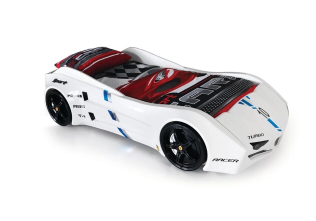 Titi Racer Modern Wood TT Twin Race Car Bed with Remote Control in White (Incomplete Only 1 Box )