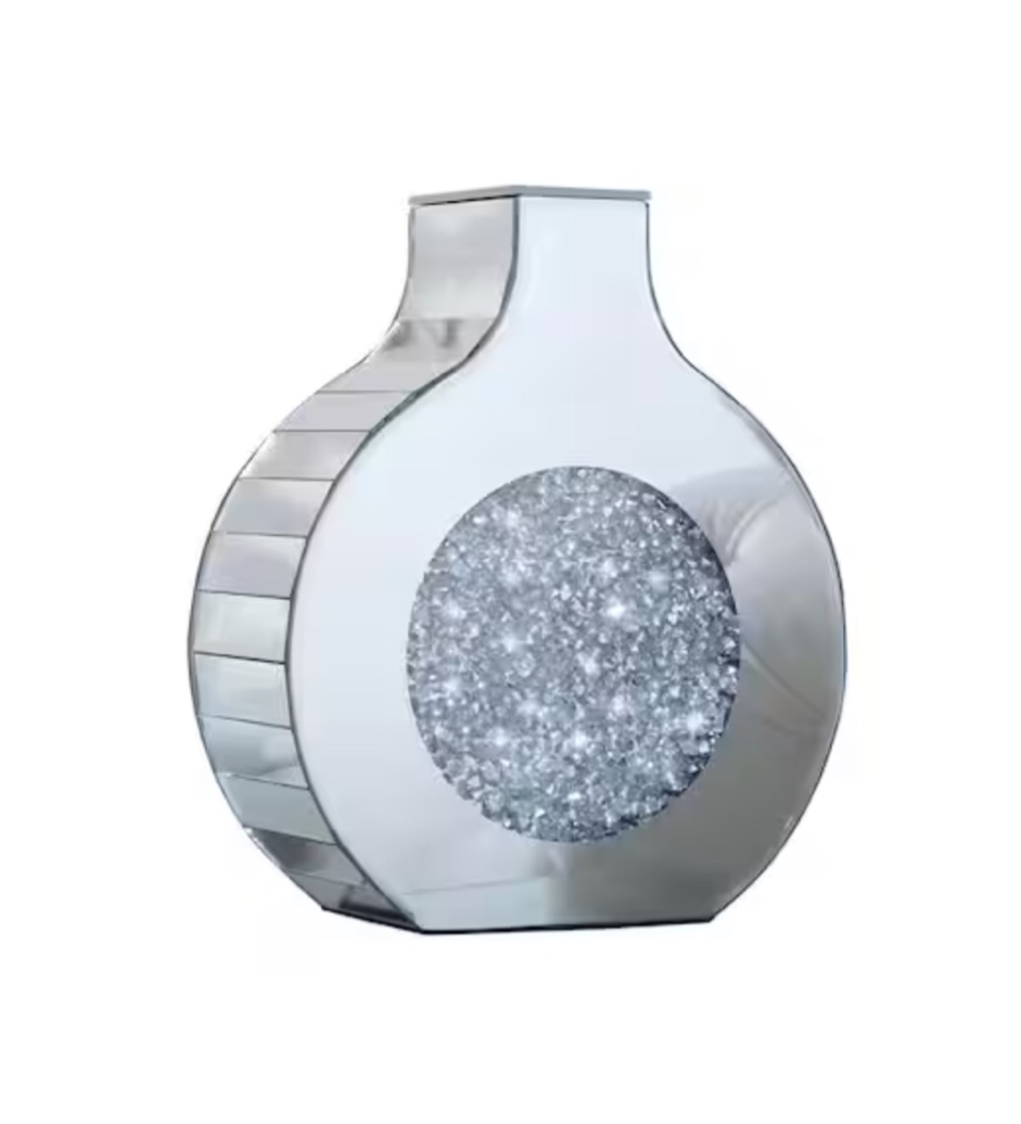 9.25 in. Silver Mirrored Geometric Decorative Vase