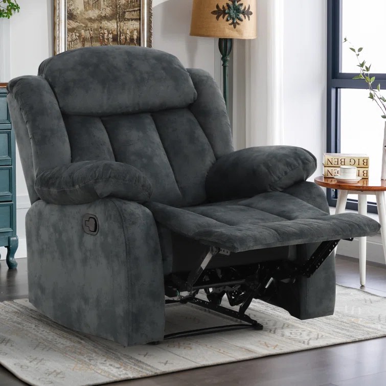 Lowen 35'' Wide Short Plush Fabric Cushion Back Manual Recliner with Soft Skin-Friendly Upholstery