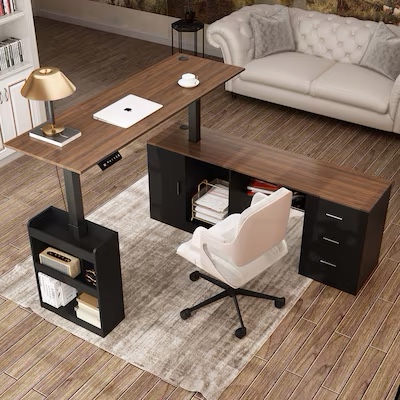FUFU&GAGA 63-in Brown Modern/Contemporary L-shaped desk Hutch 