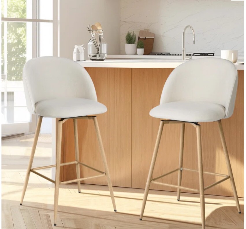 Asotin 26" Seat Height Swivel Upholstered Counter Stools Barstool with Backrest Footrest for Kitchen Island Dining Room (Set Of 2 chairs)