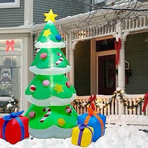 DR.DUDU 7 FT Inflatable Christmas Tree with Led Lights, Lighted Christmas Tree for Blow Up Yard Decoration, Indoor Outdoor Yard Garden Christmas Decoration