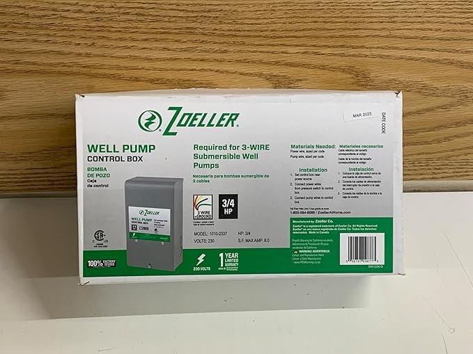 Zoeller Well Pump Control Box 3/4 HPfor 3-Wire Submersible Well Pumps 1010-2337