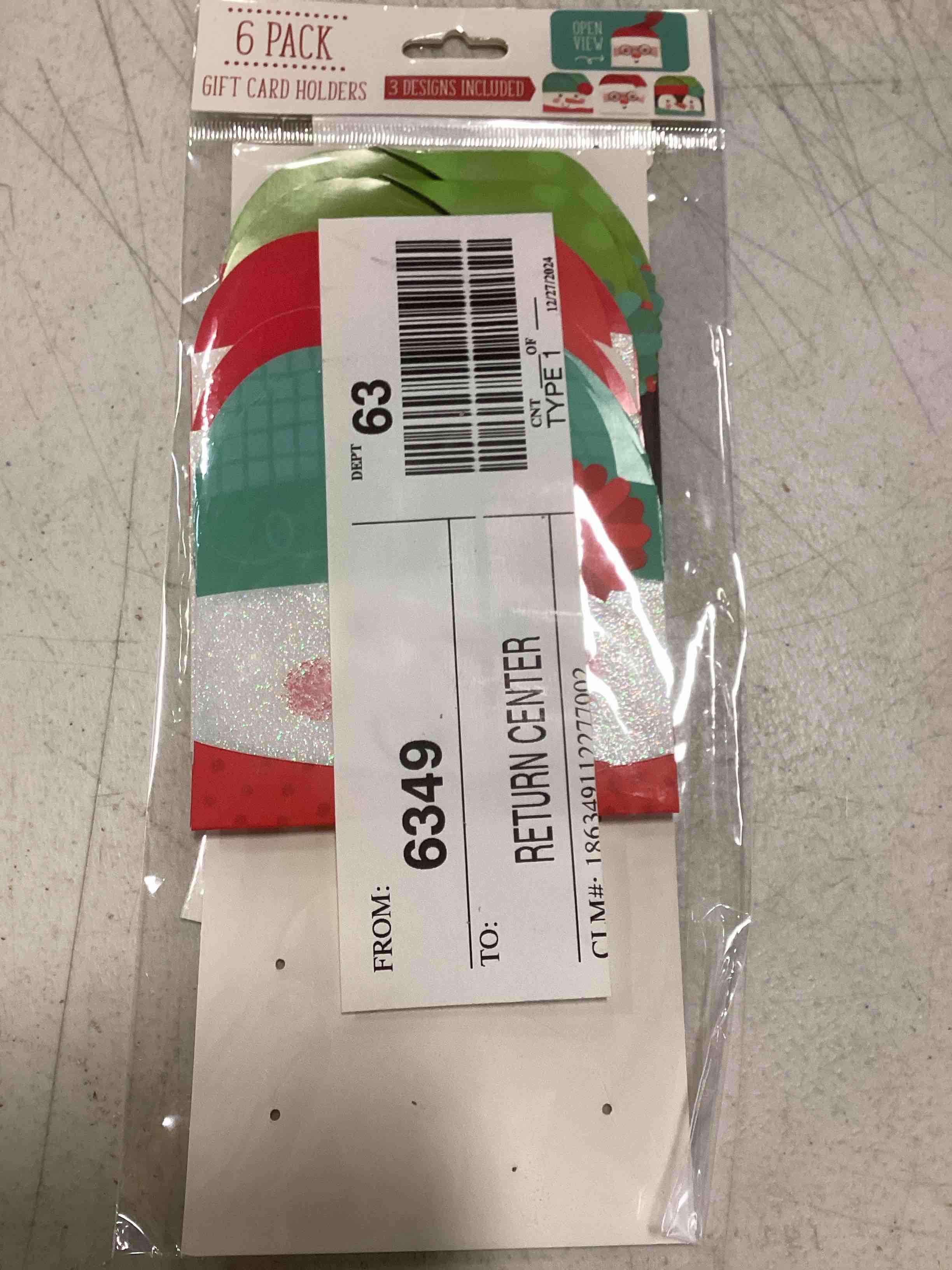 6 pack gift card holders (christmas)