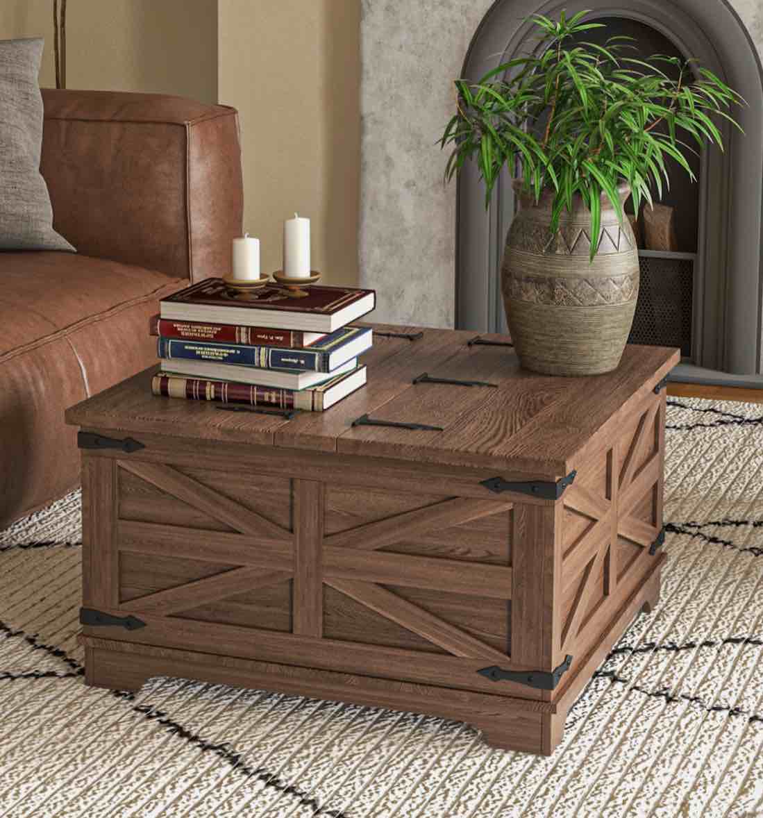 Coffee Table with Flip Top Hidden Storage, Square Center Table