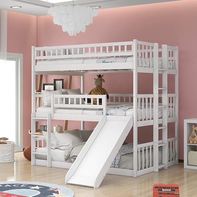 Incomplete| (#1/3 only) Ball & Cast Full-Over-Full-Over-Full Size Triple Bed with Built-in Convertible Ladder and Slide,Bunk Bedframe with Full-Length Guardrails