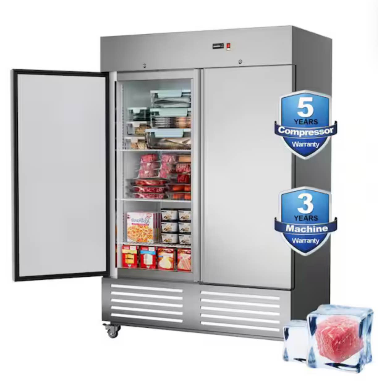 54 in. 50 cu. ft. Commercial 2 Door Stainless Steel Walk-In Refrigerator, LED Lighting Temp -10? ~10?