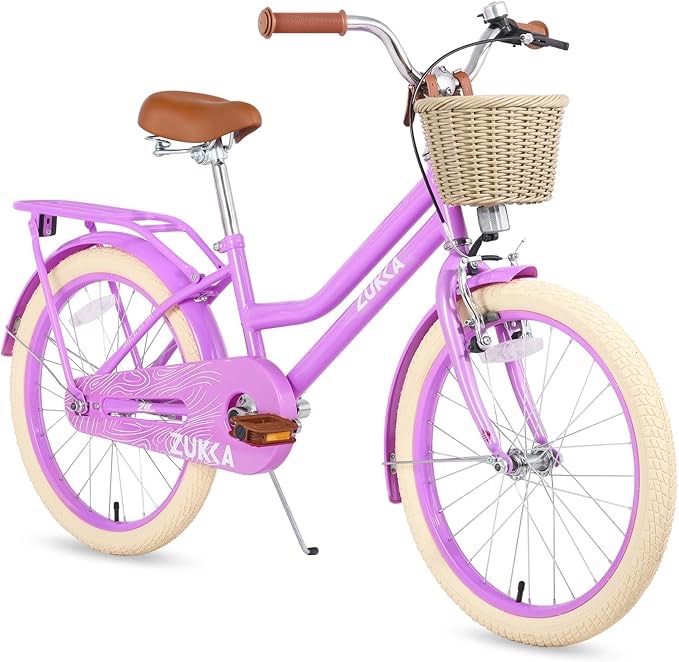 ACEGER Girls Bike with Basket, Kids Bike for 3-13 Years, 14 inch with Training Wheels, 16 inch with Training Wheels and Kickstand, 20 inch with Kickstand. (Purple3, 14 Inch with Training Wheels)