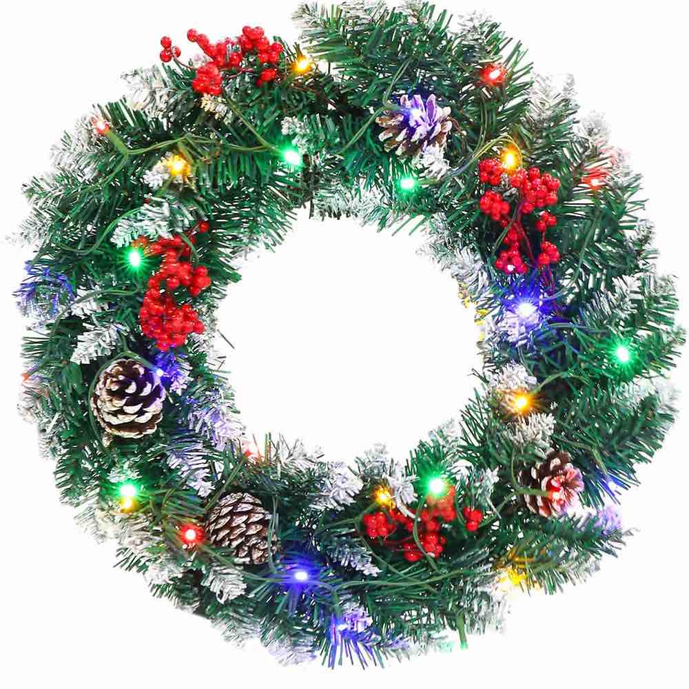 Christmas Wreath, 18in Outdoor Lighted Wreaths for Christmas