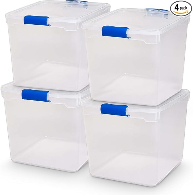 HOMZ 4-Pack Latching Lid, Large Clear Plastic Storage Bins with Lids ...