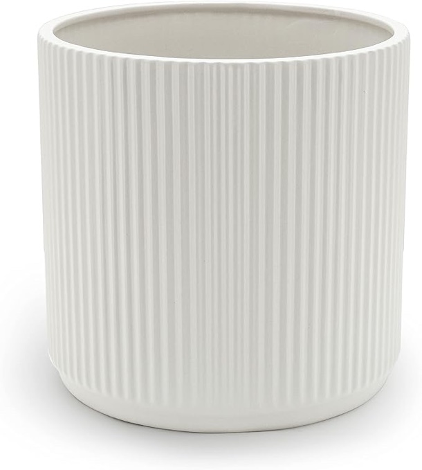 Amazon Basics Fluted Round Ceramic Planter, Inch
