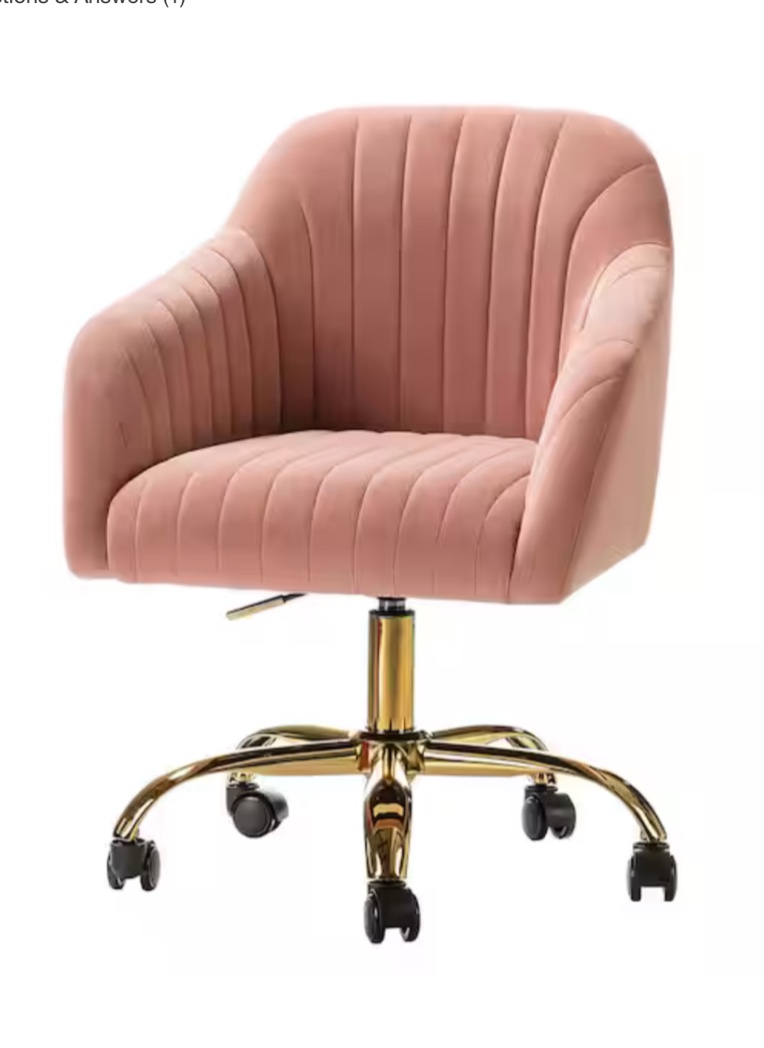 Jacinda Modern Pink Velvet Swivel and Adjustable Task Chair with Gold Base