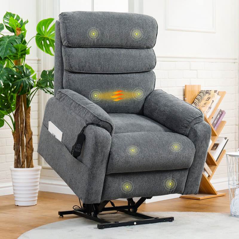 Dual Motor Power Reclining Heated Massage Chair Body Fabric: Dark Gray Chenille