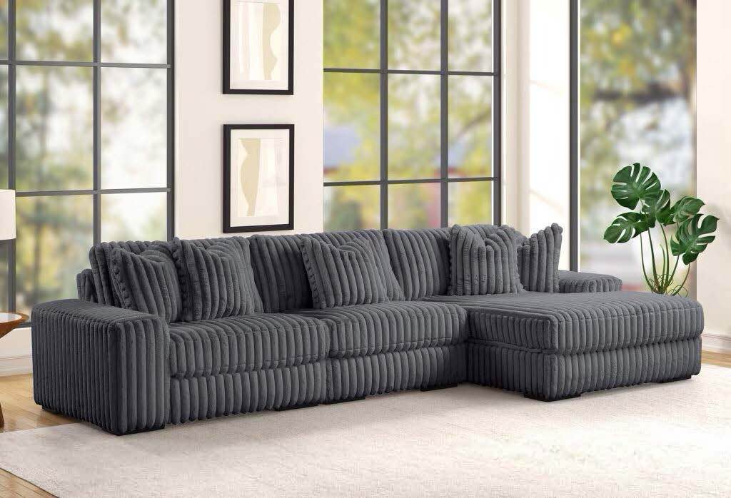 Sunday Dark Gray Fluffy Corduroy Lounge  Sofa Sectional Collection( incomplete)