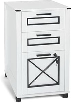 ELECWISH Small Rolling Vertical File Cabinet for Under Desk with Lock, Fit A4 or Letter Size, Farmhouse Rustic Style Printer Stand for Home Office,White