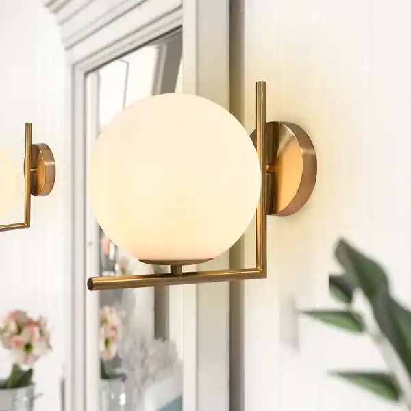1 - Light Modern 9.84" Metal Gold Wall Light with Glass Globe Similar