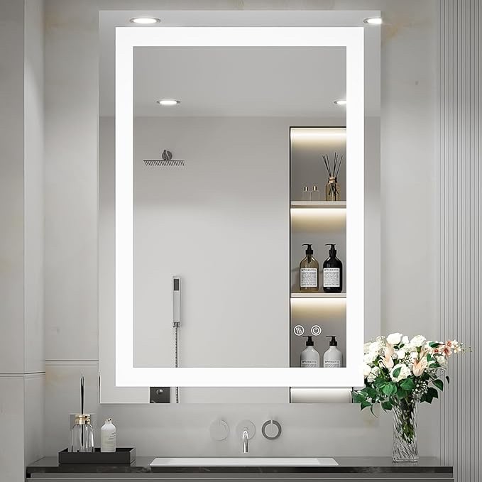 36 x 24 Inch LED Bathroom Mirror for Vanity,Wall Mounted Lighted Mirror, Frameless Bathroom Mirror with Lights Dimmable Anti-Fog Memory Function(Horizontal&Vertical)