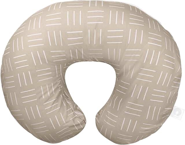 Boppy Nursing Pillow Organic Original Support, Sand Criss Cross, Ergonomic Nursing Essentials for Bottle and Breastfeeding, Firm Hypoallergenic Fiber Fill with 100% Organic Cotton Nursing Pillow Cover