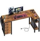 Lufeiya L Shaped Computer Desk with Drawers & Storage Shelves, 55 Inch Corner Desk with Power Outlet for Home Office Bedroom, L-Shaped Teen PC Gaming Desks with Fabric Drawer, Rustic Brown