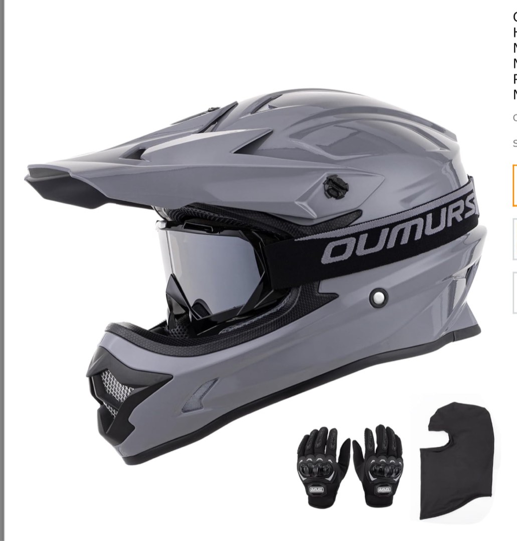 Adult ATV Dirt Bike Helmet with Goggles Gloves & Mask Adjustable Sun Visor Motorcycle Adult Helmet Off-Road Motocross Downhill Moped MX for Unisex-Adult-Gray, M