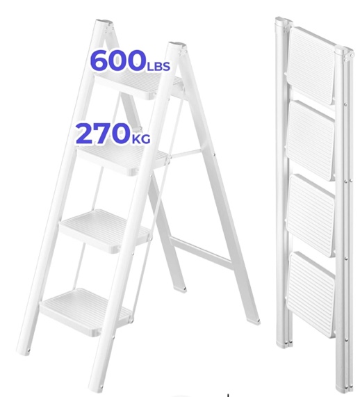 4 Step Ladder,Lightweight Folding Step Stool with Anti-Slip Pedal,600 lbs Portable Sturdy Steel Ladder for Adults,Multi Purpose Folding Ladder for Home Kitchen Office,Space Saving