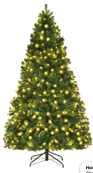 7.5 ft. Pre-Lit Hinged PVC Artificial Christmas Tree with 400-LED Lights and Stand