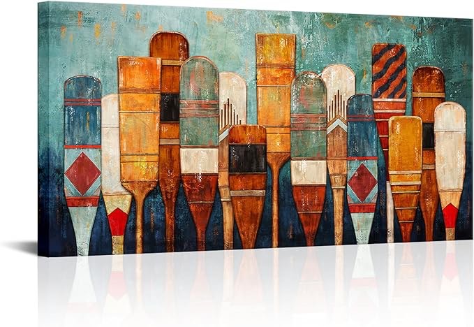 Derkymo Vintage Oar Picture Print Artwork Large Size Coastal Canvas Wall Art Framed Ready to Hang 24"x48"