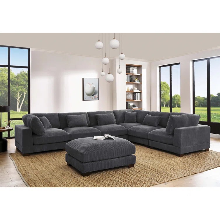 Arliz 7 - Piece 144" Wide Reversible Modular Corner Sectional with Ottoman (incomplete 1 box only consisting of seat base and cushion for 1 armless seat)