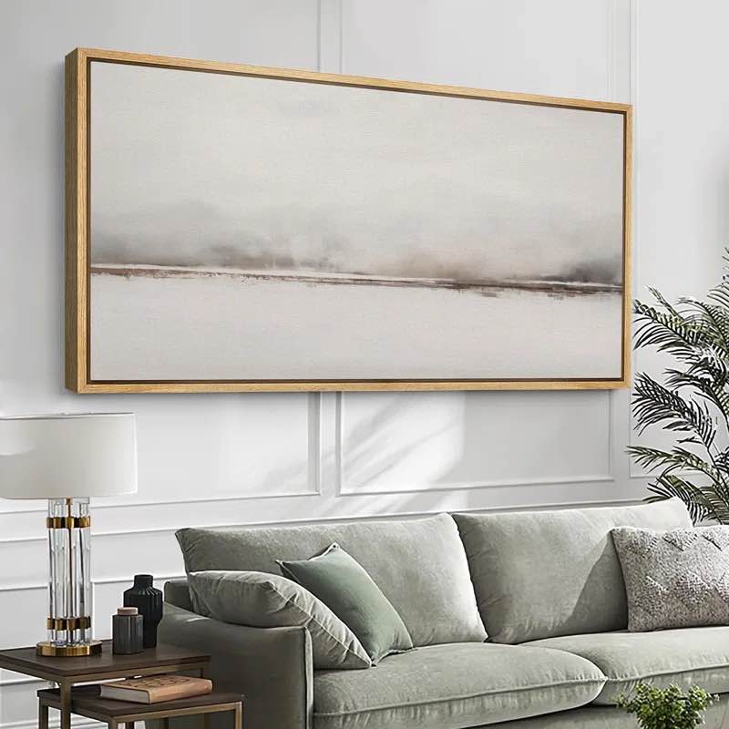 Minimal Landscape " Foggy Horizon Minimalist Landscape Modern Art Calm Warm Extra Large Artwork Pictures "