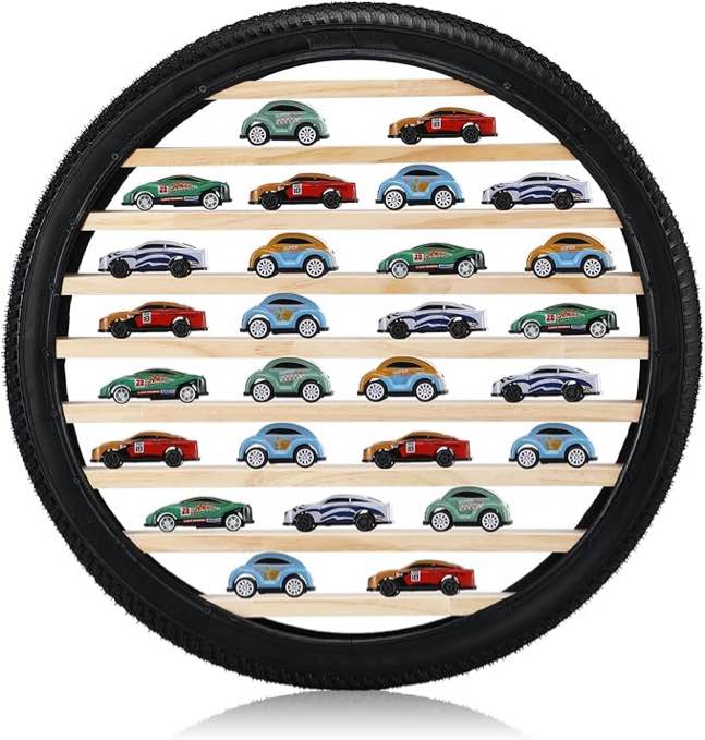 Tire Toy Box Wall Display Car Shelf Model Car Display Case Stand for 1/64 Car Collectibles Cars, Collectibles, Toy Figurines, Tiny Dolls (Diameter 23.6 Inches)
