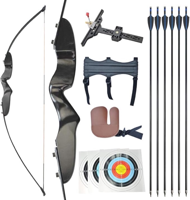 ZSHJGJR 53" Archery Straight Bow and Arrows Set 40 lbs Takedown Recurve Bow Kit Wooden Riser Beginner Longbow for Outdoor Hunting Shooting Target Practice Right Hand (missing parts)