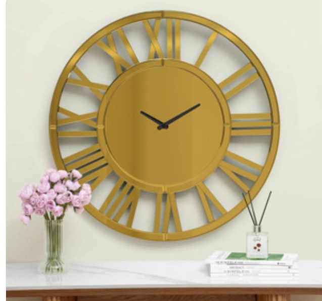 SHYFOY Round Gold Glass Wall Clock - 18" Modern Large Clocks Wall Decor for Living Room Office Bedroom Fireplace