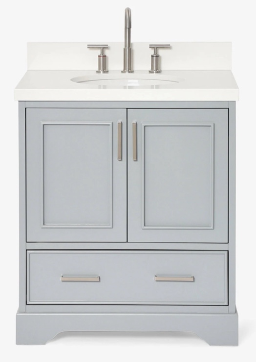 Ariel Stafford 30.5 In. Single Oval Sink Vanity Pure White Quartz Countertop W/1.5" Edge In Grey (incomplete counter top only no cabinet no sink basin)