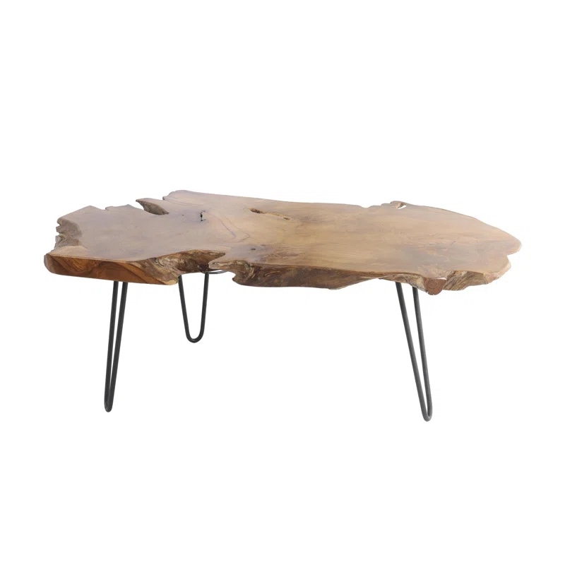 Ashyria Teak Wood Handmade Live Edge Living Room Coffee Table with Black Metal Hairpin Legs
