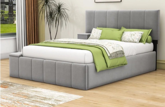 Upholstered Platform Bed with Storage Compartments (incomplete box 1 of 2 only)